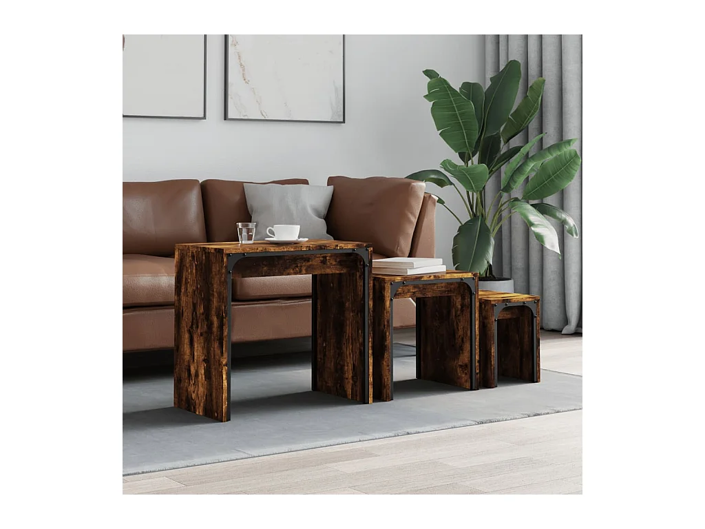 Rex  3-delige Tafeltjesset bewerkt hout gerookt eikenkleurig