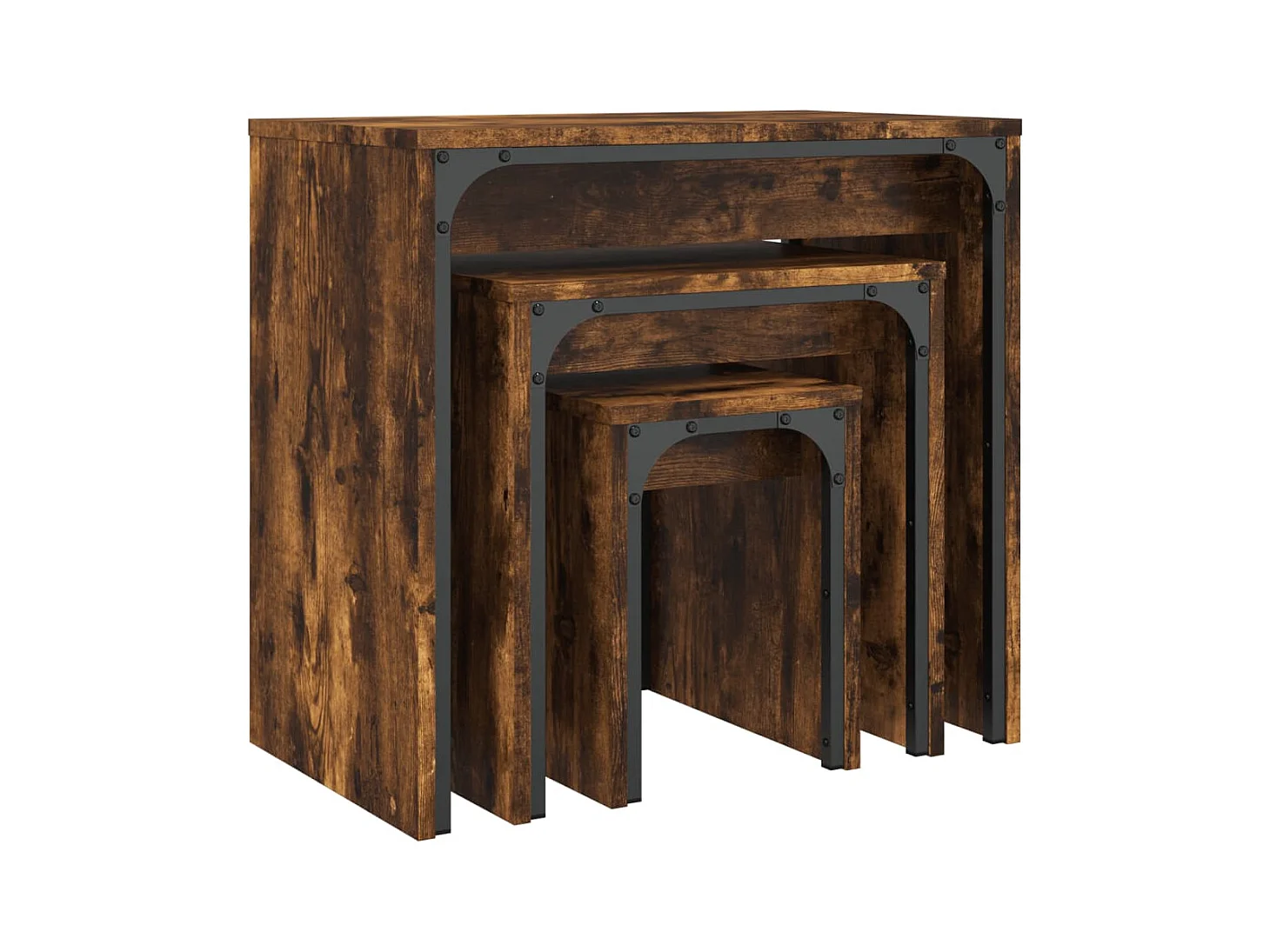 Rex  3-delige Tafeltjesset bewerkt hout gerookt eikenkleurig