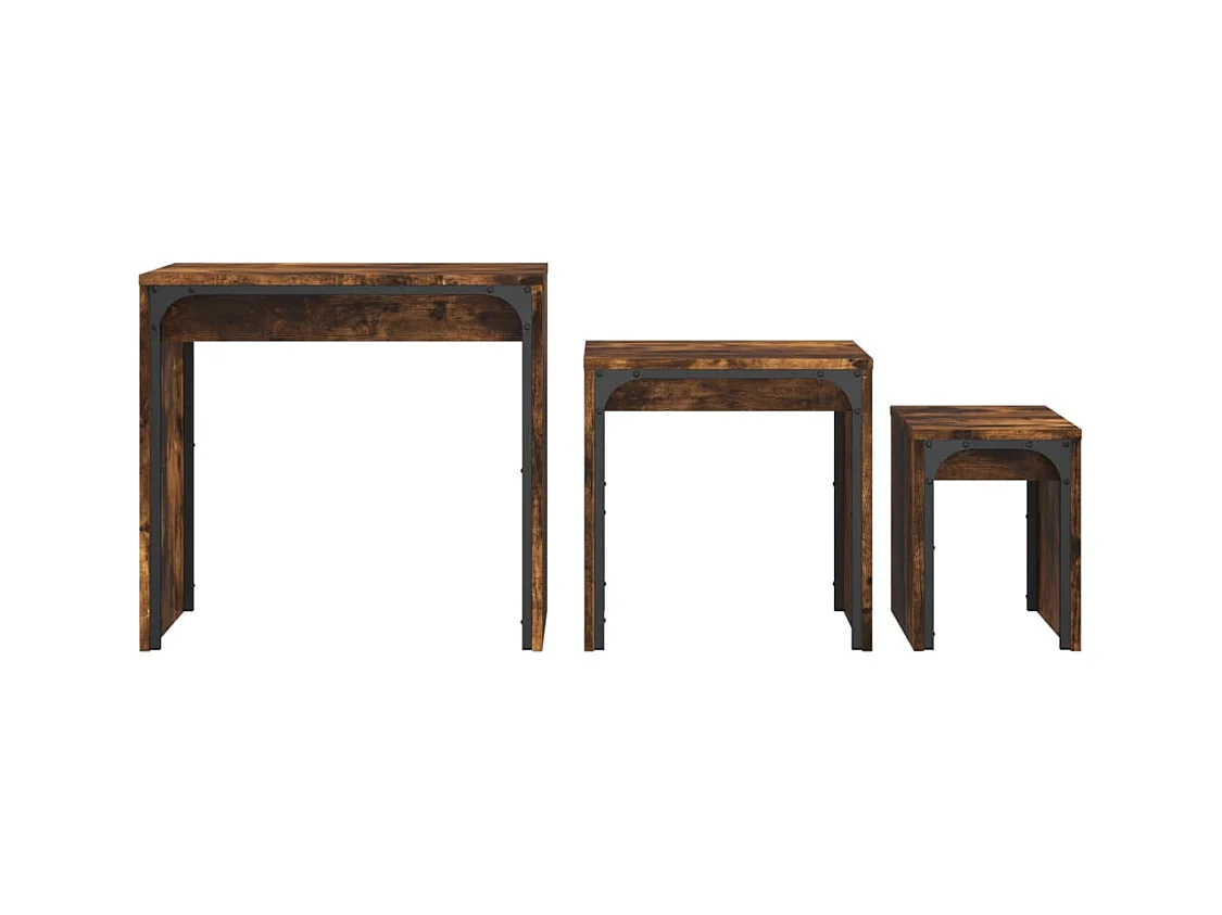 Rex  3-delige Tafeltjesset bewerkt hout gerookt eikenkleurig