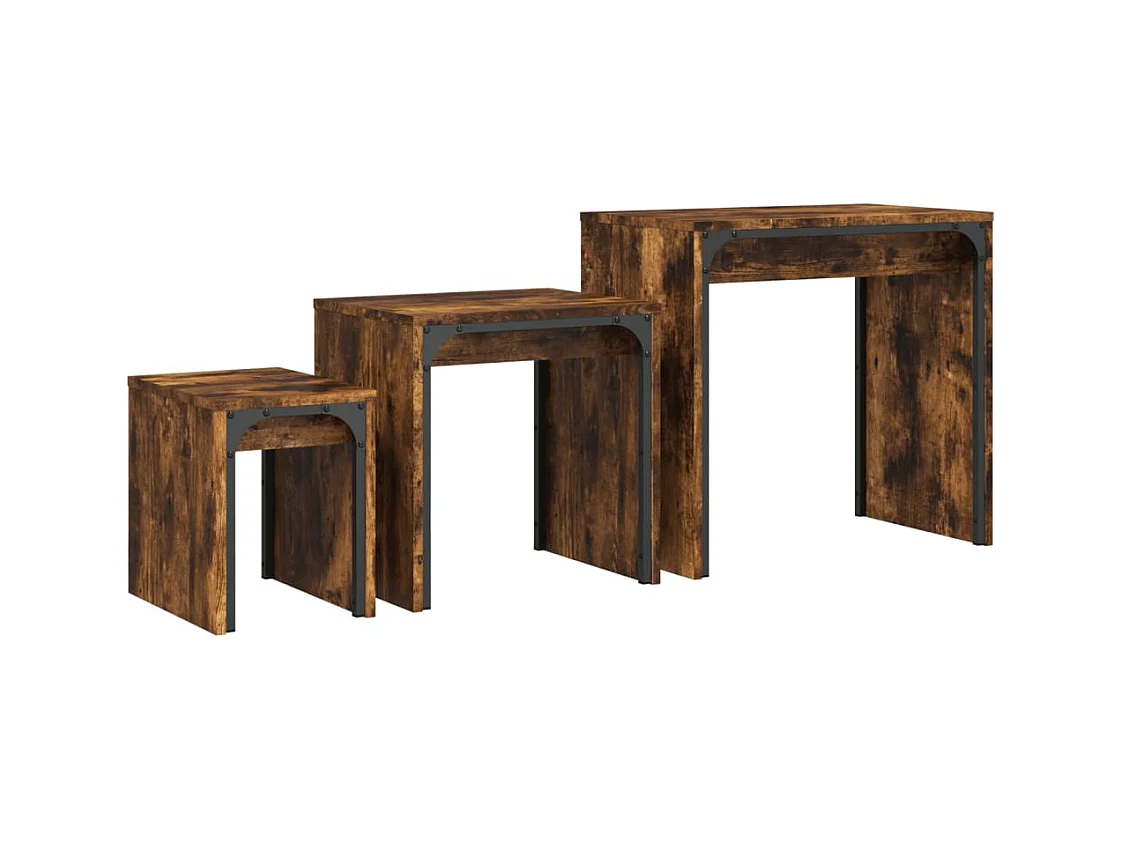 Rex  3-delige Tafeltjesset bewerkt hout gerookt eikenkleurig