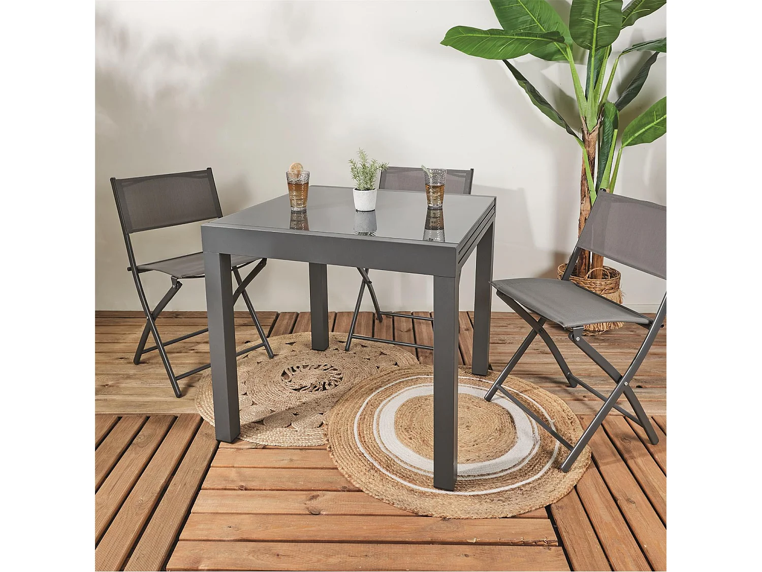 Table Jardin Extensible Haria 80x80x160cm Gris