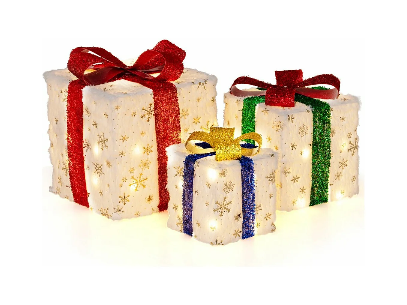 Set van 3 kerstlichtgevende geschenkdozen met 48 LED's, met 6 haringen en 10 kabelbinders
