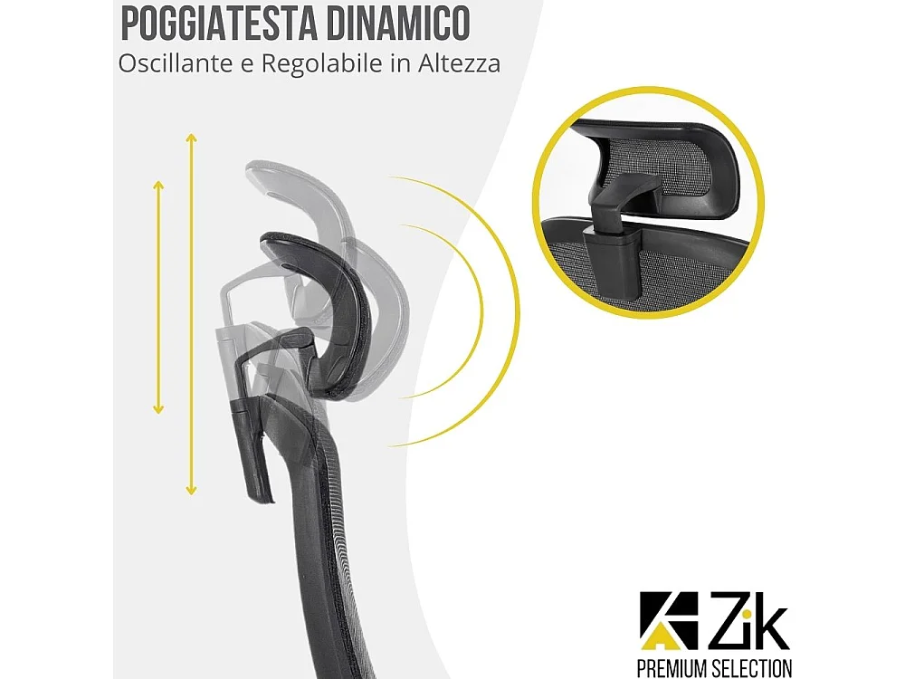 Cadeira de escritório giratória ergonómica com apoios para os braços, apoio para a cabeça e apoio lombar, ajustável, cadeira de secretária- ZIK