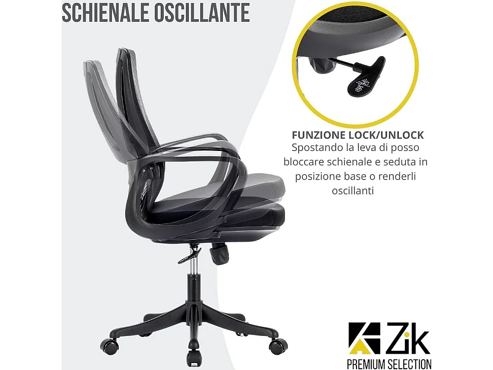 Sedia Ufficio Ergonomica Poltrona Girevole con Braccioli, Supporto Lombare, Oscillante, Regolabile in Tessuto - Nero