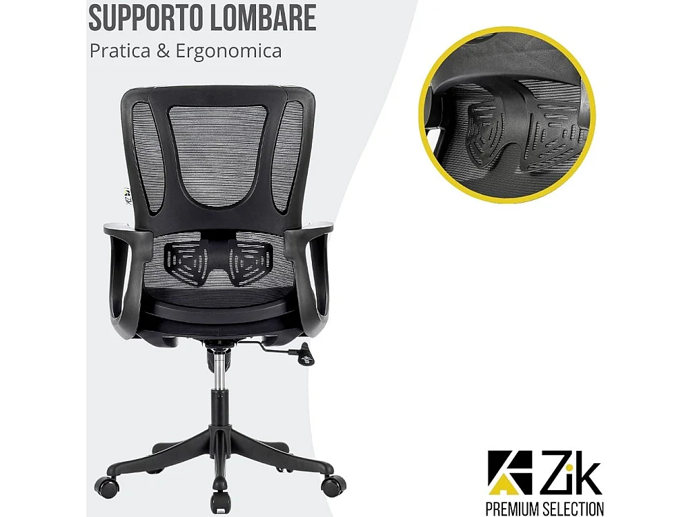 Sedia Ufficio Ergonomica Poltrona Girevole con Braccioli, Supporto Lombare, Oscillante, Regolabile in Tessuto - Nero