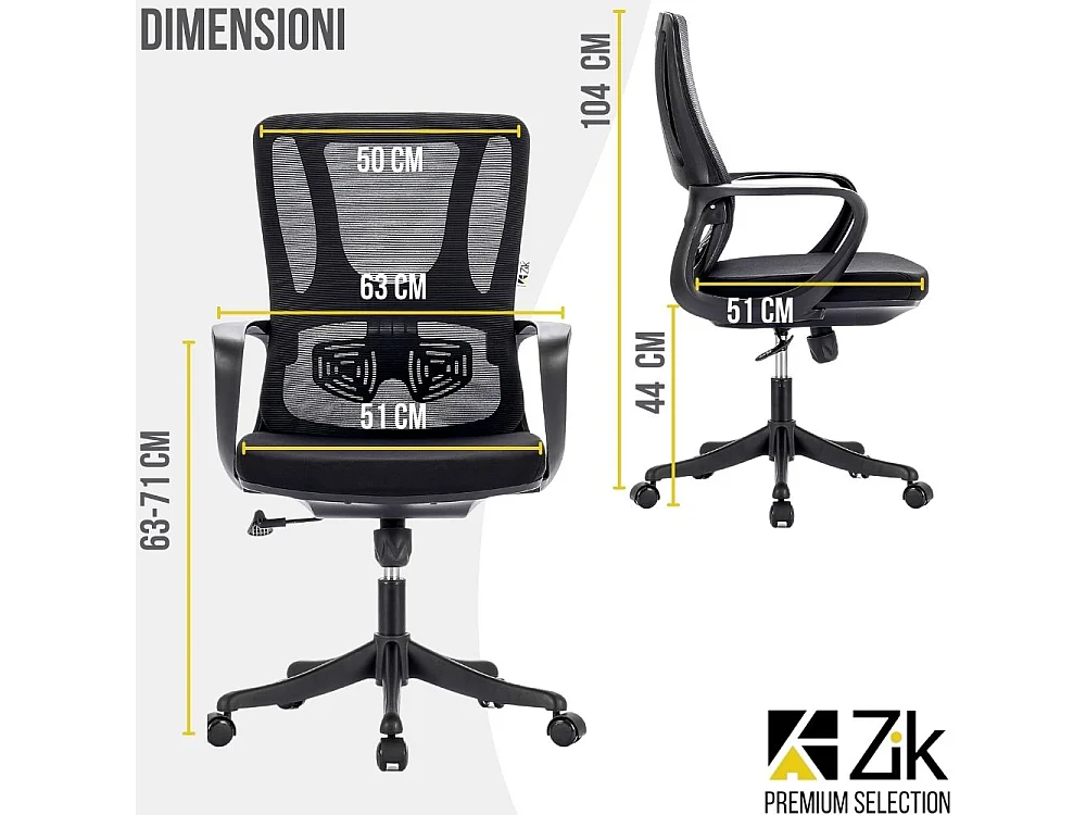 Sedia Ufficio Ergonomica Poltrona Girevole con Braccioli, Supporto Lombare, Oscillante, Regolabile in Tessuto - Nero
