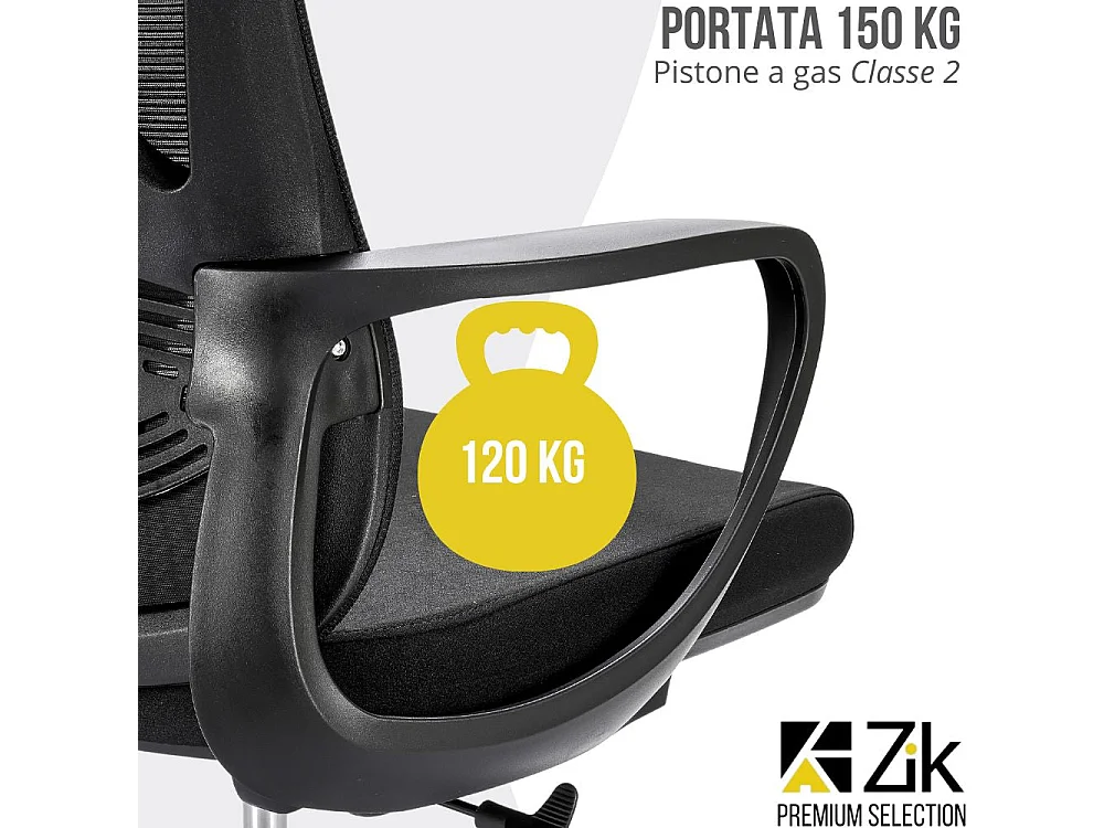 Sedia Ufficio Ergonomica Poltrona Girevole con Braccioli, Supporto Lombare, Oscillante, Regolabile in Tessuto - Nero