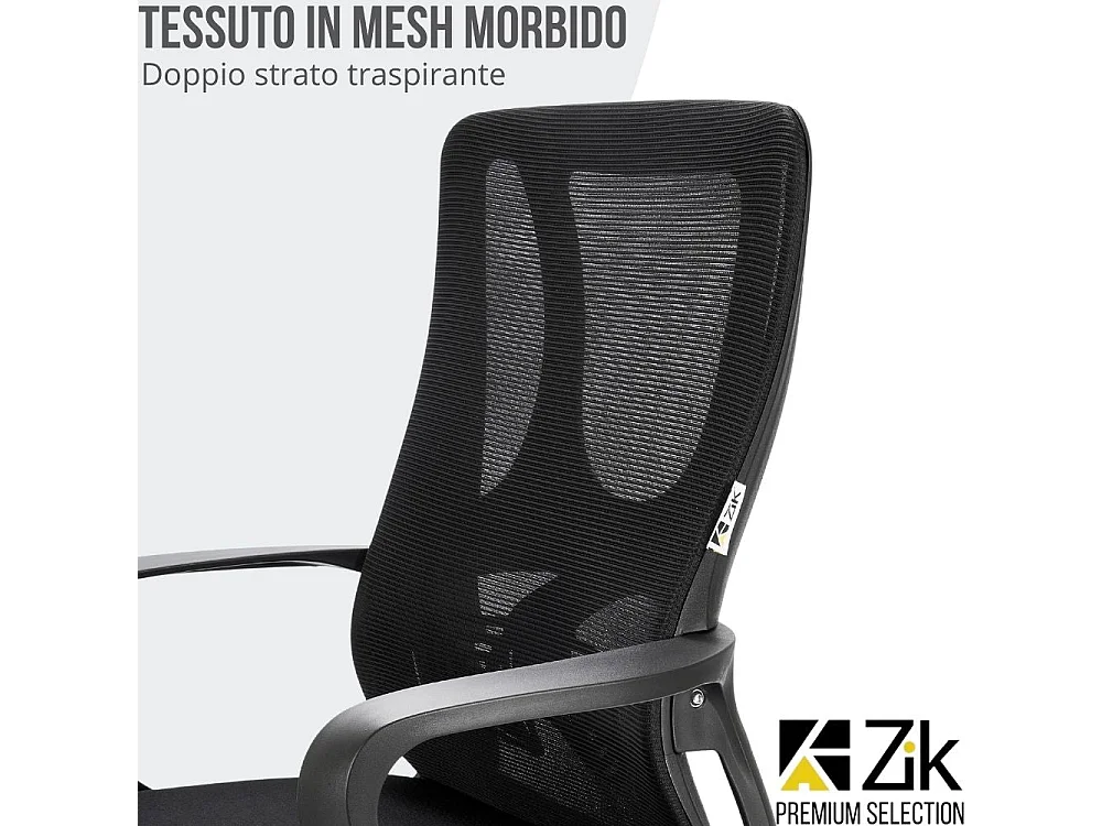 Sedia Ufficio Ergonomica Poltrona Girevole con Braccioli, Supporto Lombare, Oscillante, Regolabile in Tessuto - Nero