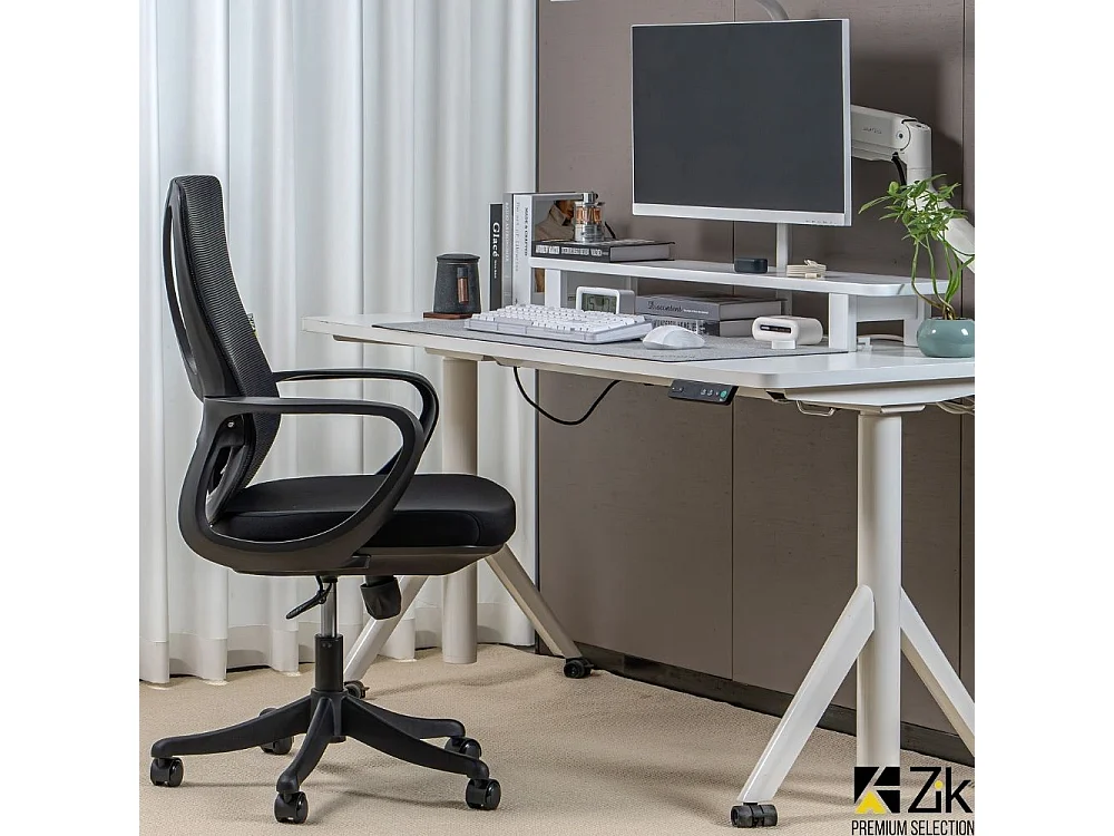 Sedia Ufficio Ergonomica Poltrona Girevole con Braccioli, Supporto Lombare, Oscillante, Regolabile in Tessuto - Nero