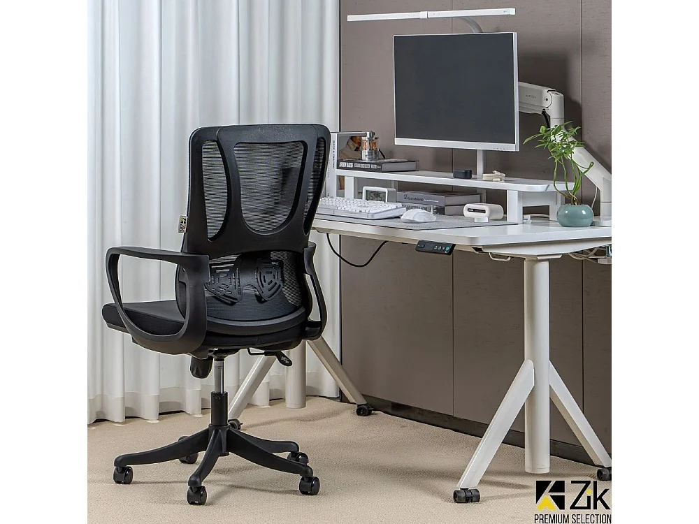 Sedia Ufficio Ergonomica Poltrona Girevole con Braccioli, Supporto Lombare, Oscillante, Regolabile in Tessuto - Nero