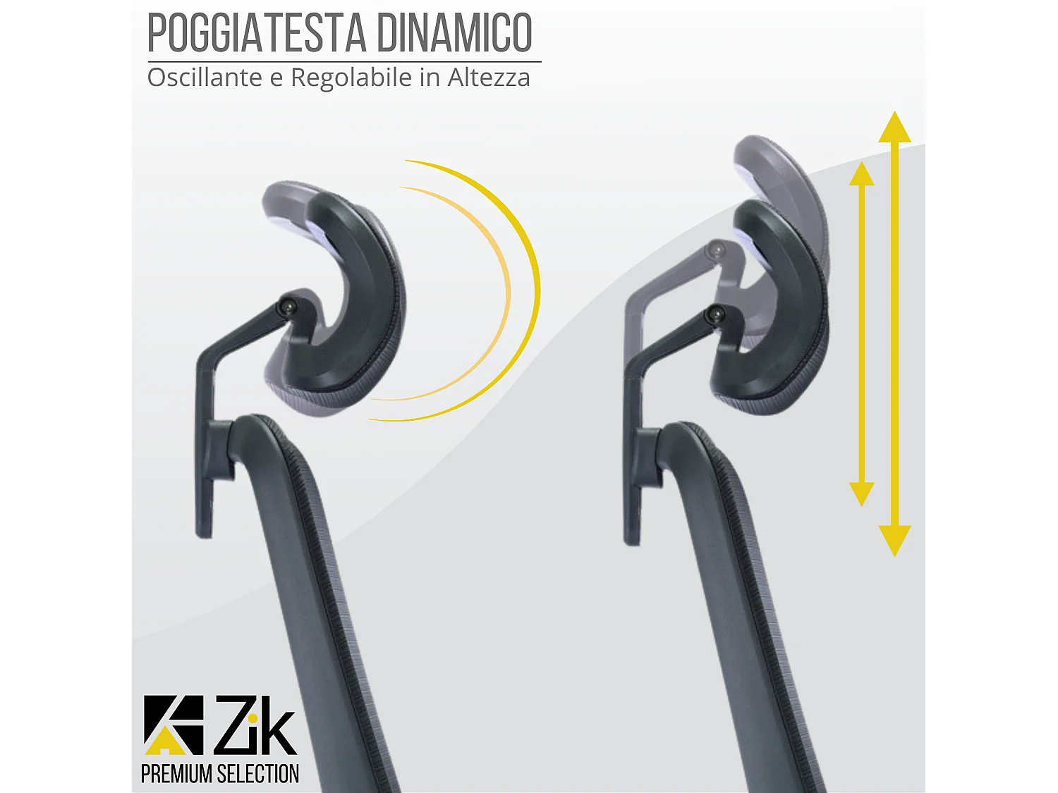 Sedia Ufficio Poltrona Ergonomica Girevole con Braccioli e Poggiatesta, con Supporto Lombare, Altezza Regolabile in Tessuto, Nero - ZIK