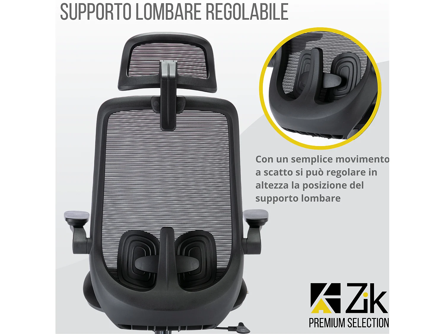 Silla de Oficina Giratoria Ergonómica con Reposabrazos y Reposacabezas, con Apoyo Lumbar, Altura Ajustable en Tejido, Negra - ZIK