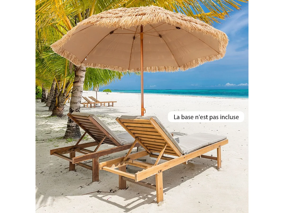 Parasol de Plage en Paille 7 Couches 205CM de Style Hawaïen-Parasol Tropical Portable 8 Baleines en Métal Bouton-Pression, Imperméable pour Cour Bord de Piscine
