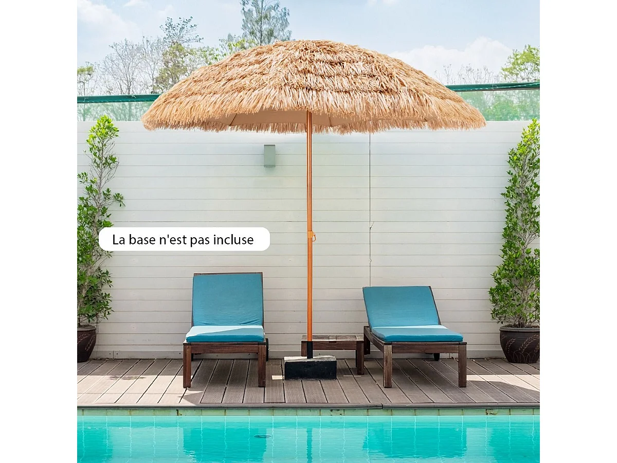 Parasol de Plage en Paille 7 Couches 205CM de Style Hawaïen-Parasol Tropical Portable 8 Baleines en Métal Bouton-Pression, Imperméable pour Cour Bord de Piscine