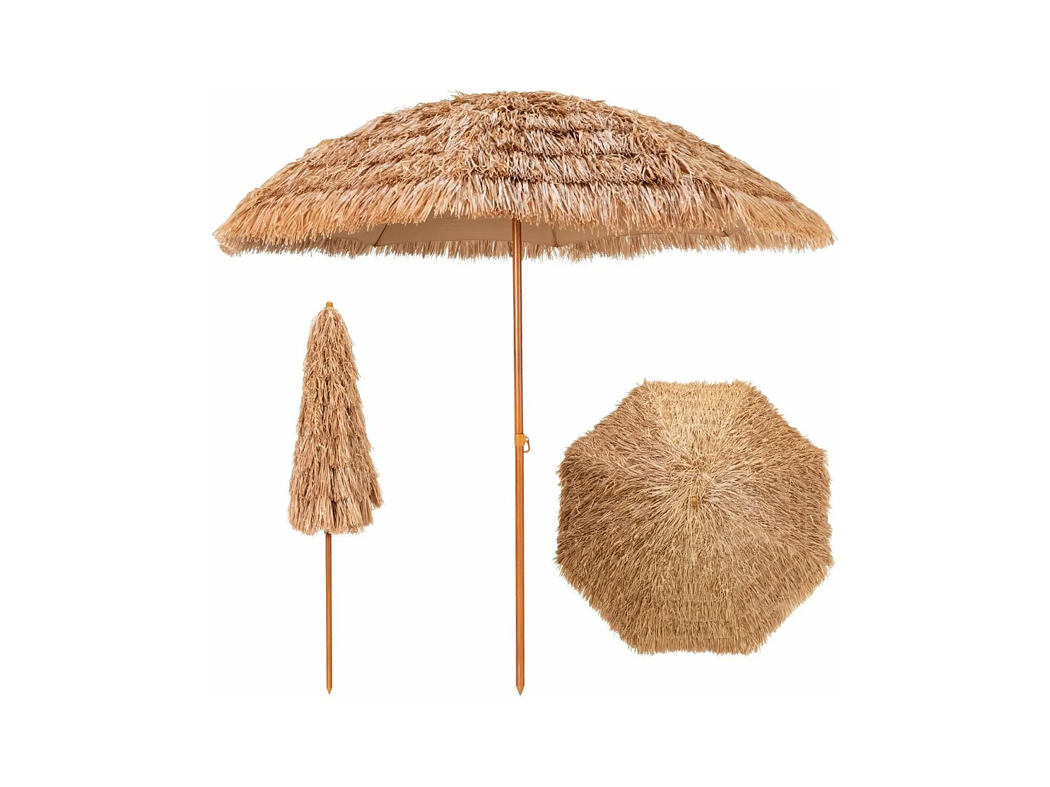 Parasol de Plage en Paille 7 Couches 205CM de Style Hawaïen-Parasol Tropical Portable 8 Baleines en Métal Bouton-Pression, Imperméable pour Cour Bord de Piscine