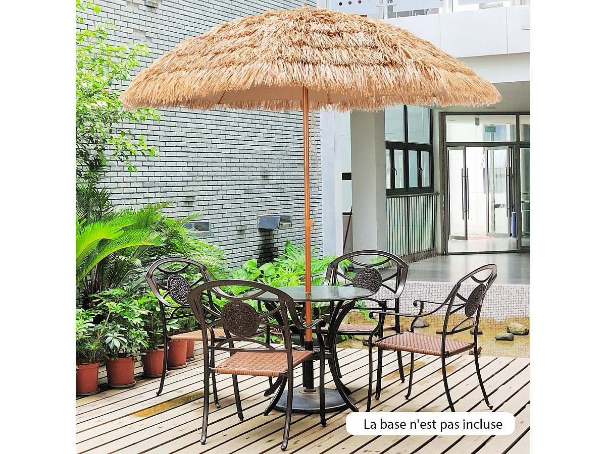 Parasol de Plage en Paille 7 Couches 205CM de Style Hawaïen-Parasol Tropical Portable 8 Baleines en Métal Bouton-Pression, Imperméable pour Cour Bord de Piscine