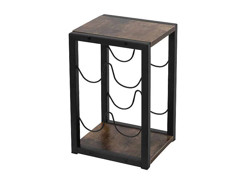 Casier à vin 4 bouteilles rangement porte-bouteille noir/aspect bois MDF/métal