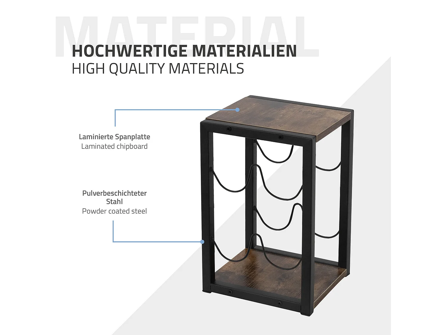 Casier à vin 4 bouteilles rangement porte-bouteille noir/aspect bois MDF/métal