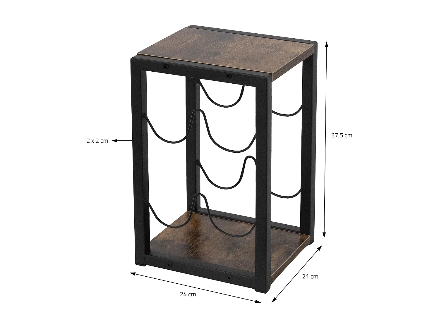 Casier à vin 4 bouteilles rangement porte-bouteille noir/aspect bois MDF/métal