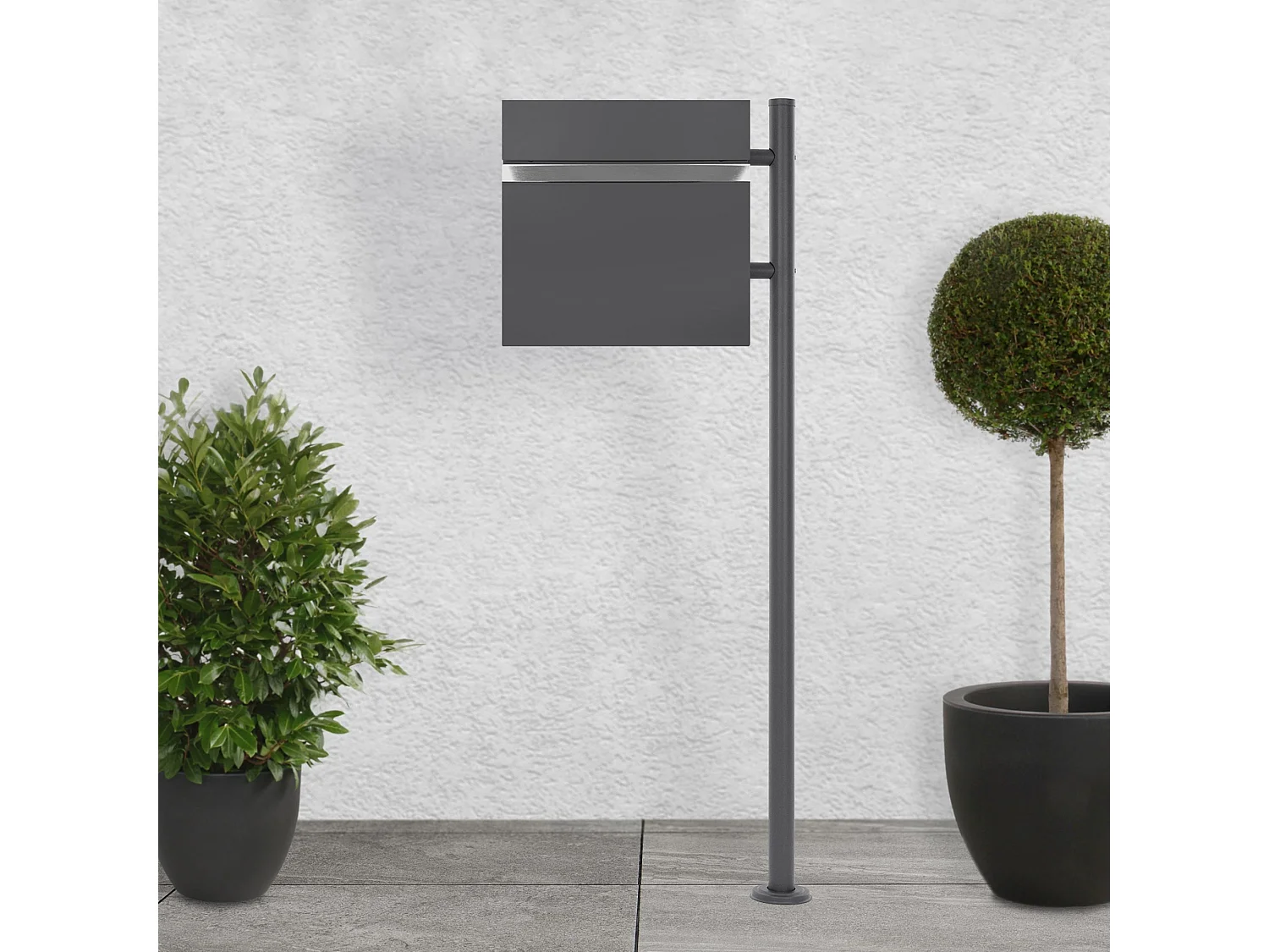 Boîte aux lettres sur pied anthracite acier revêtu poudre compartiment journaux