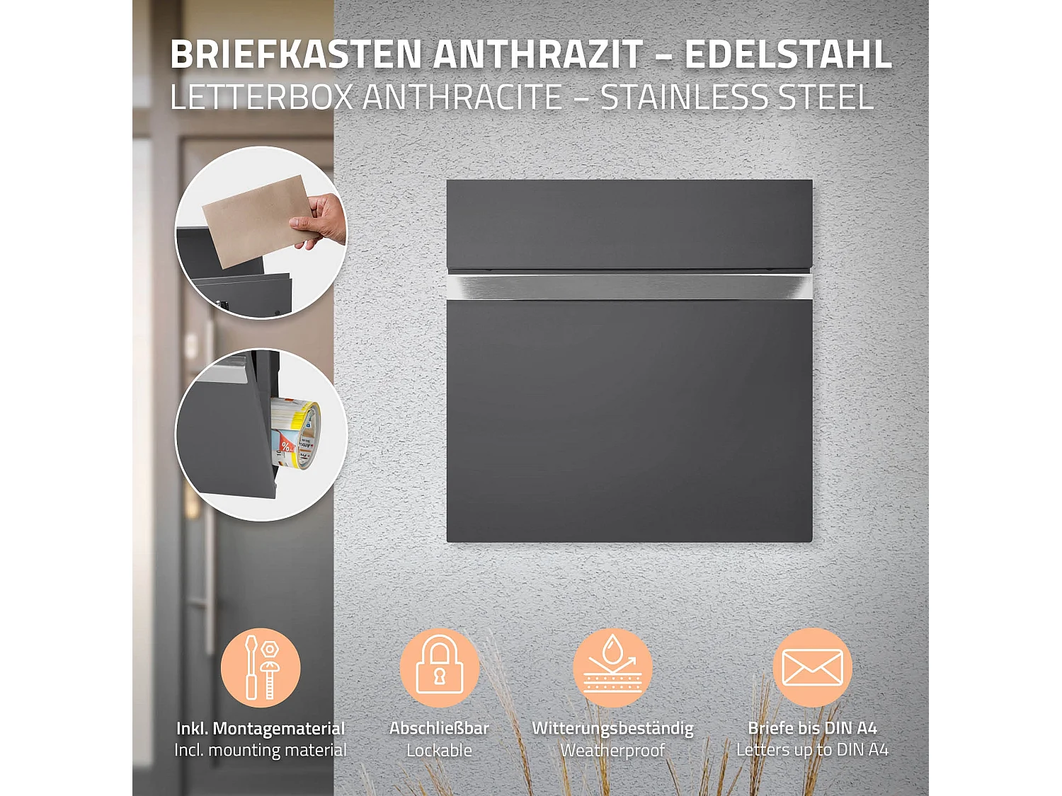 Boîte aux lettres sur pied anthracite acier revêtu poudre compartiment journaux