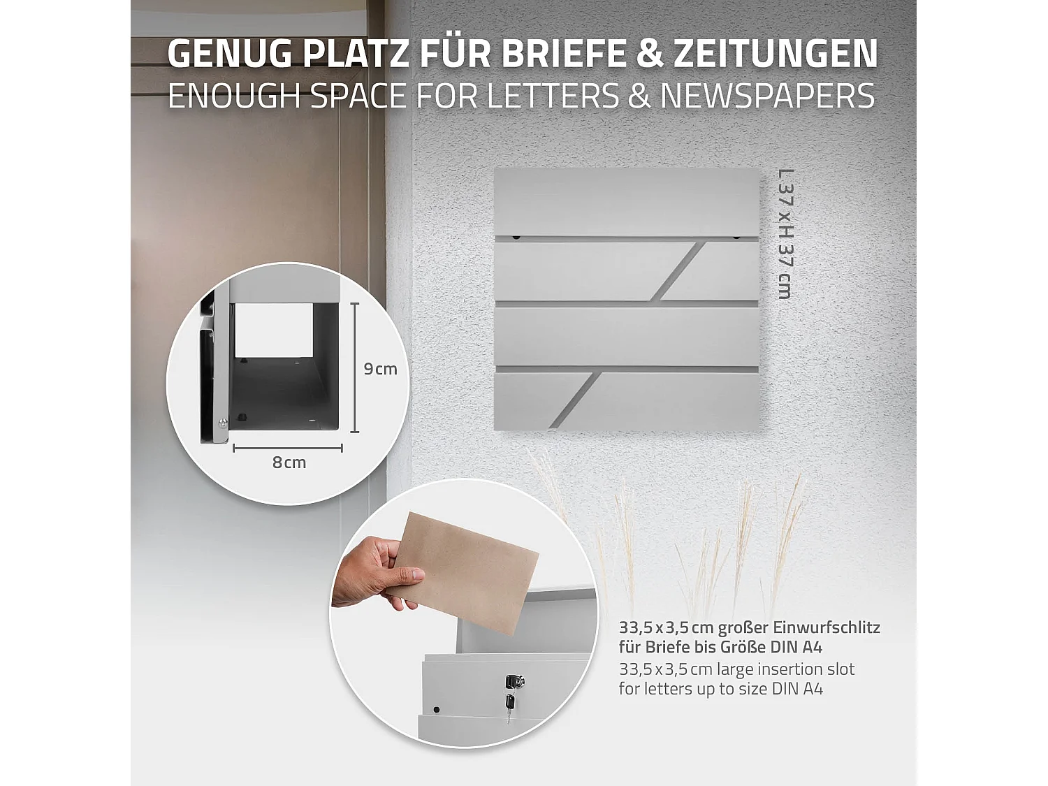 Boîte aux lettres avec support boîte postale gris clair moderne avec 2 clés