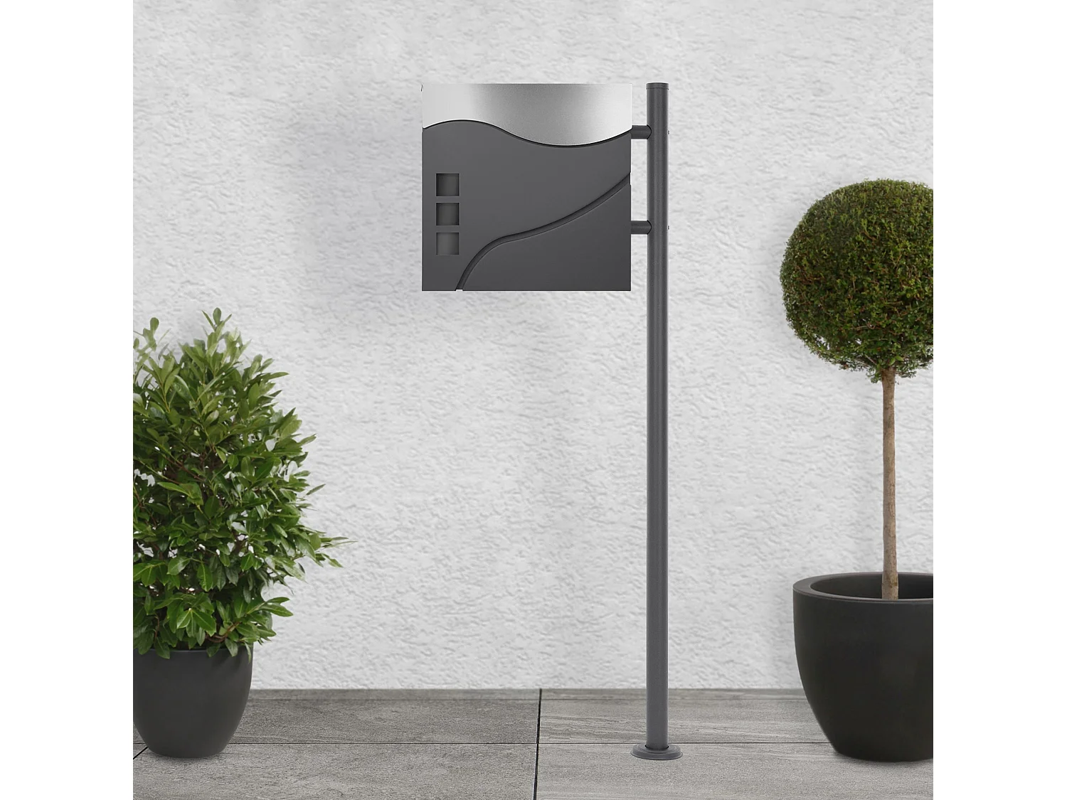 Boîte aux lettres avec compartiment à journaux support poteau anthracite