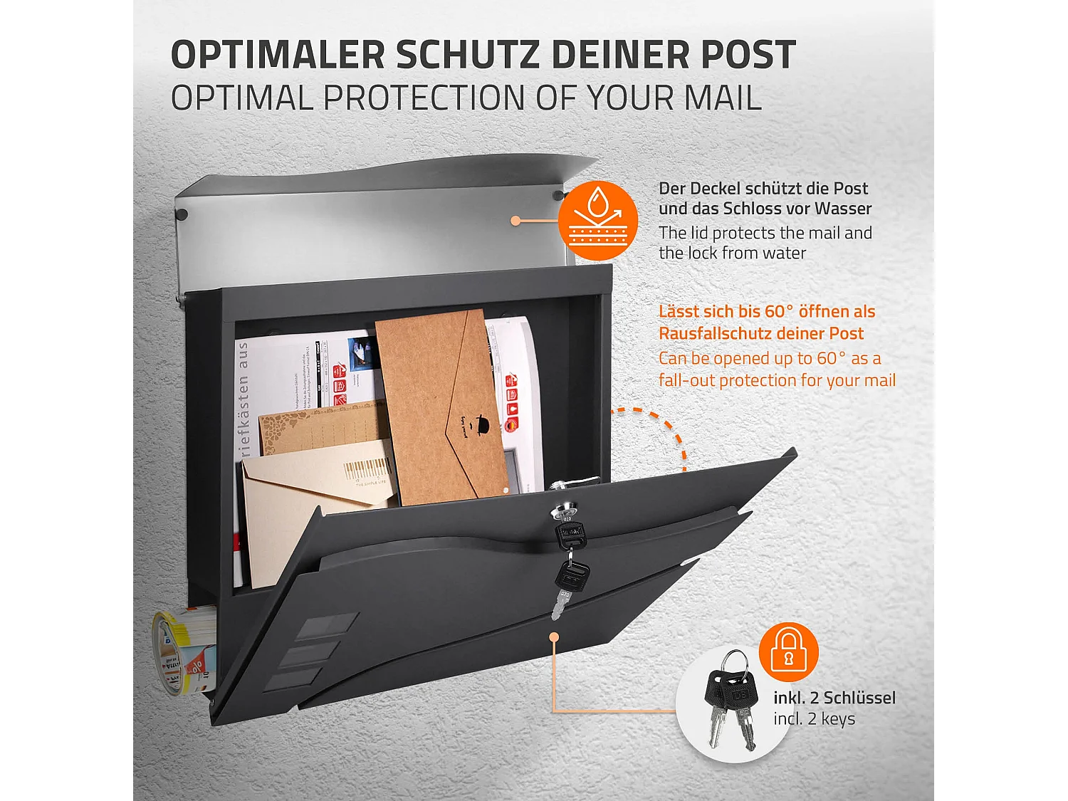 Boîte aux lettres avec compartiment à journaux support poteau anthracite