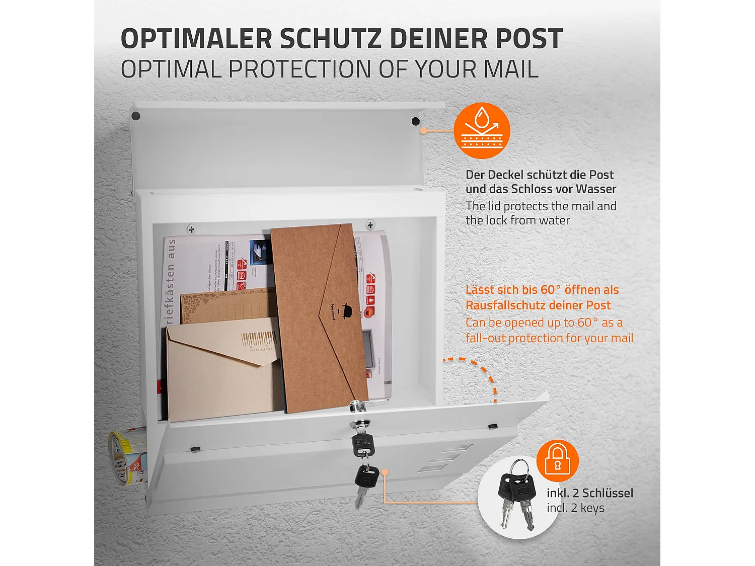 Boîte aux lettres blanc sur pied argenté acier revêtu par poudre porte-journaux