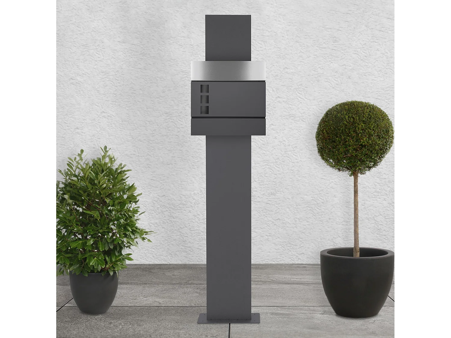 Buzón correos de pie antracita/plata casillero periódicos cartas soporte 170cm