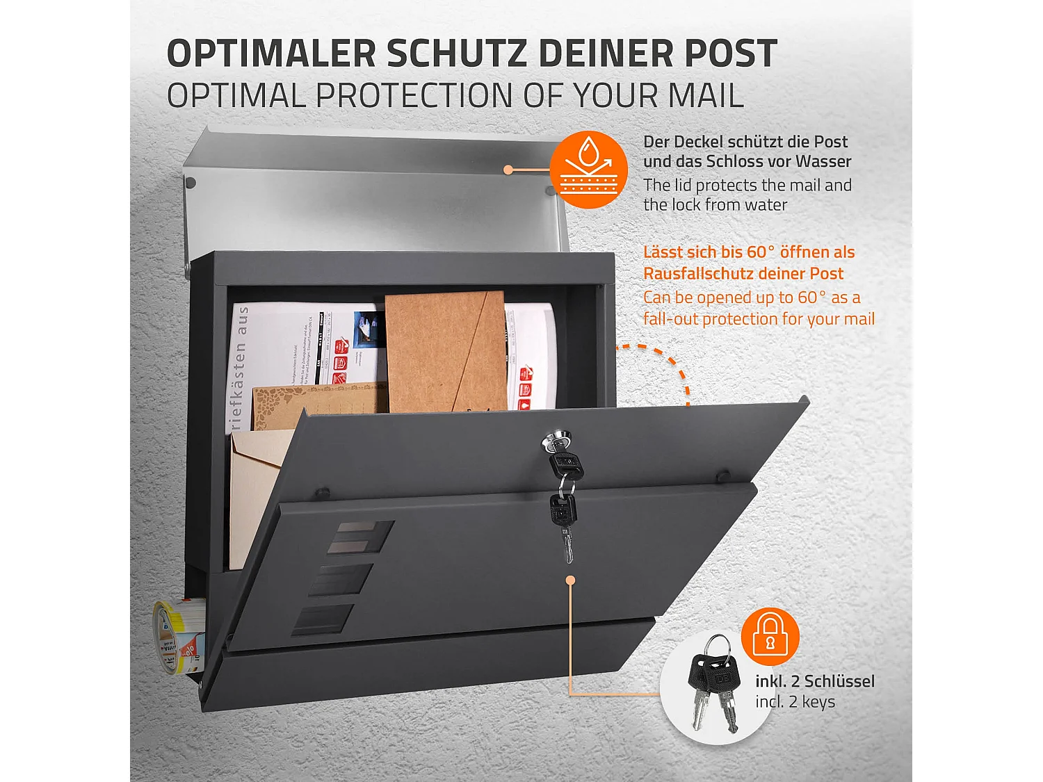 Buzón correos de pie antracita/plata casillero periódicos cartas soporte 170cm