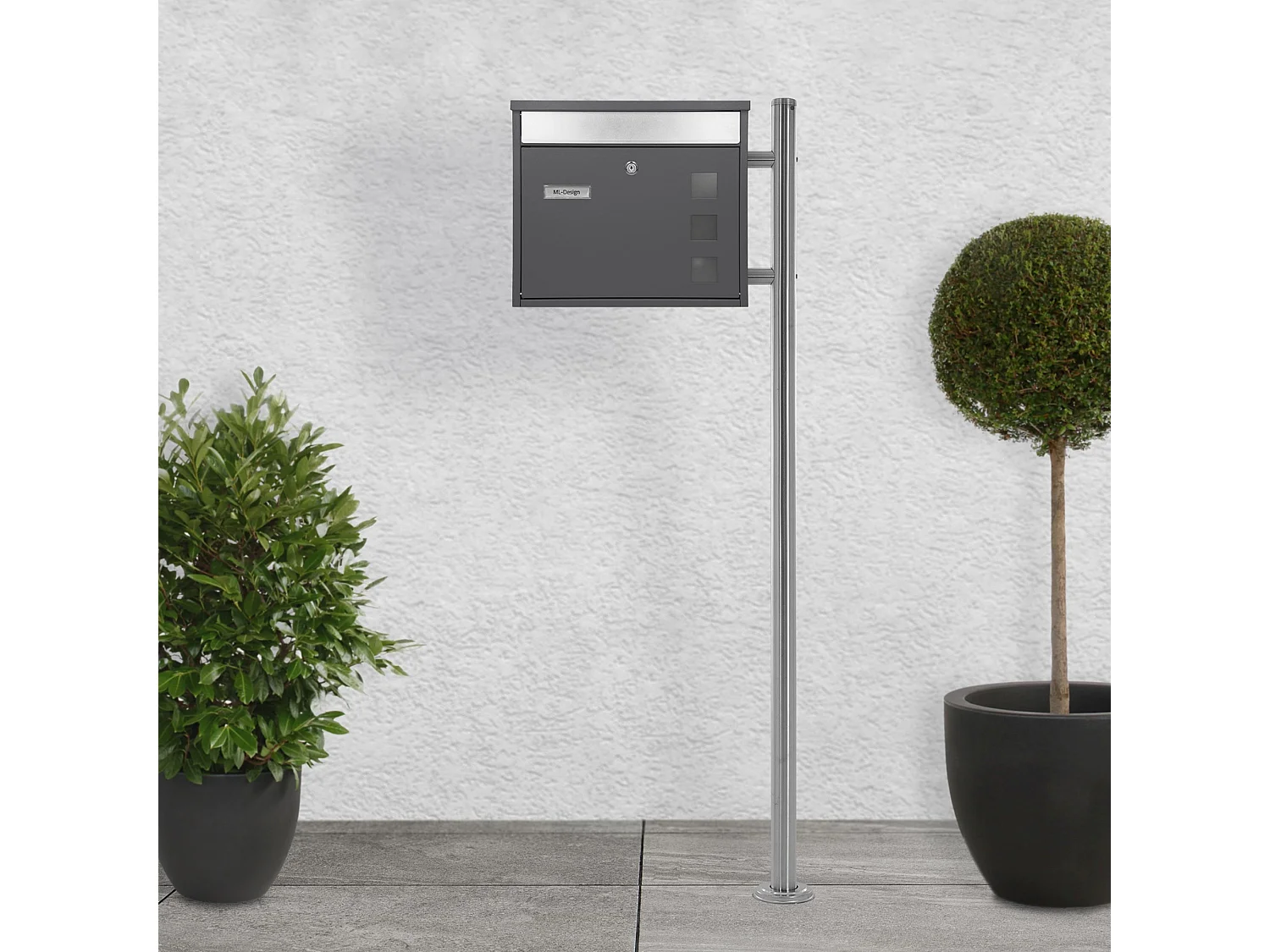 Boîte aux lettres anthracite-argent avec support métallisé 120cm+ kit de montage