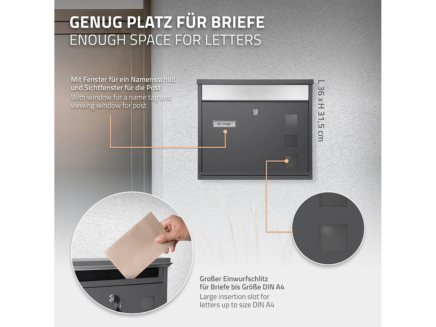 Boîte aux lettres anthracite-argent avec support métallisé 120cm+ kit de montage