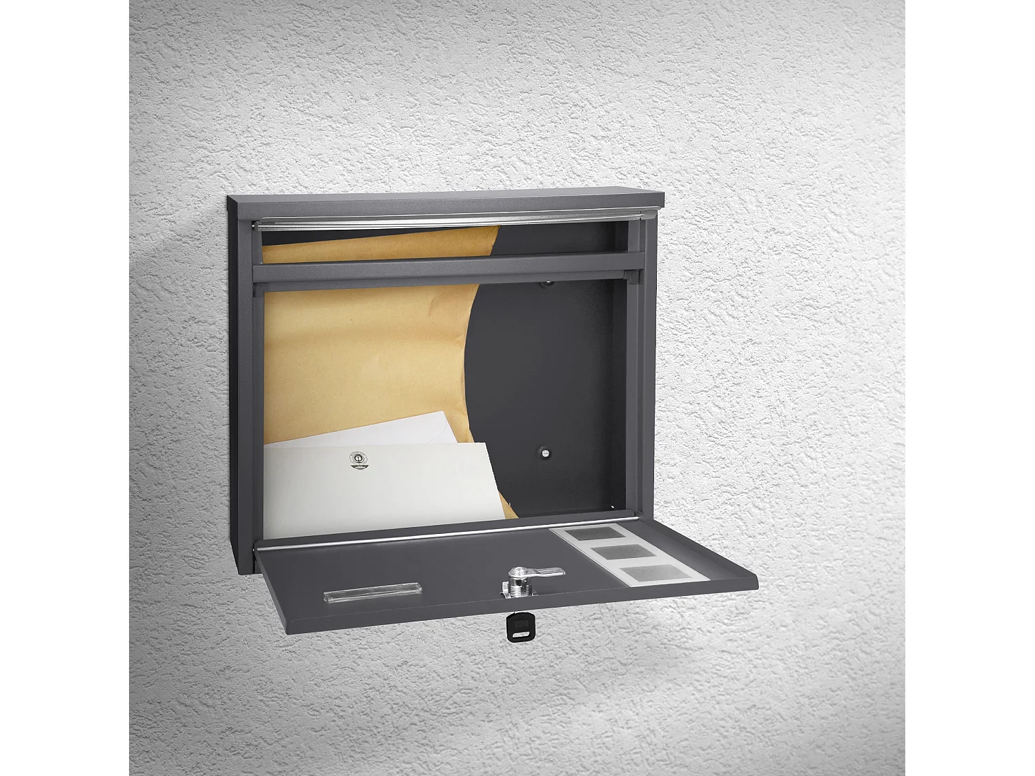 Boîte aux lettres murale avec porte-journaux acier inoxydable anthracite moderne