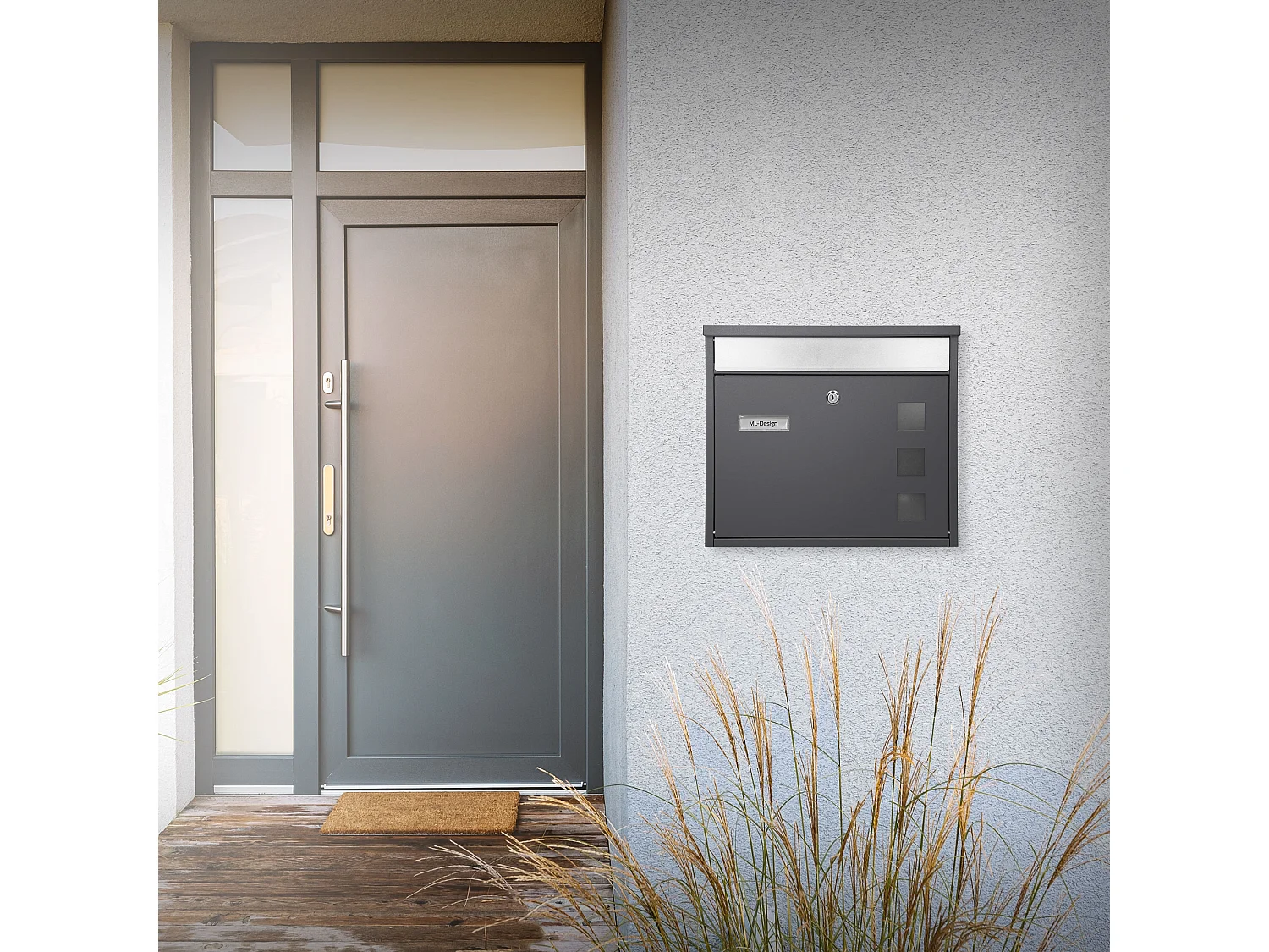 Boîte aux lettres murale avec porte-journaux acier inoxydable anthracite moderne