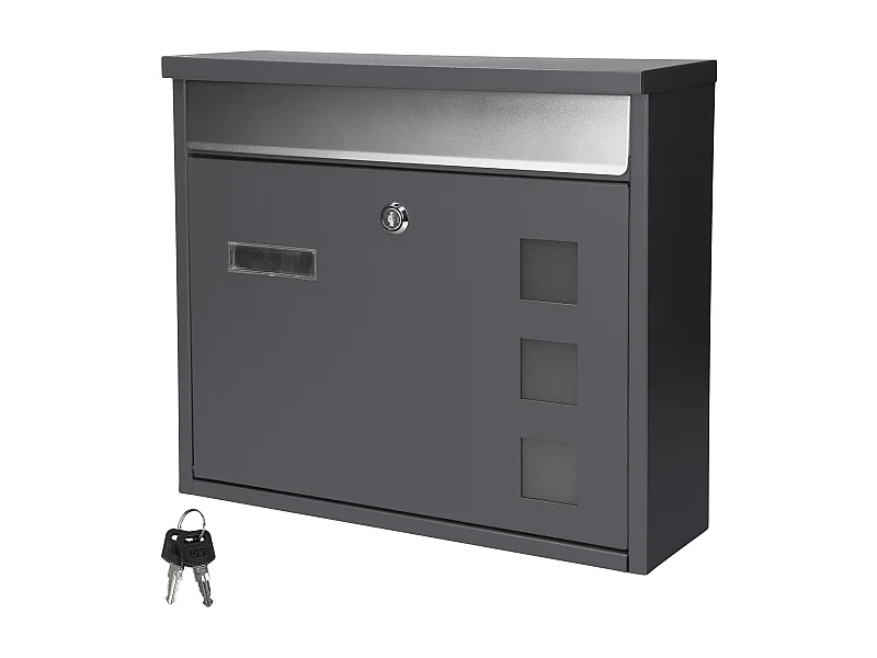 Boîte aux lettres murale avec porte-journaux acier inoxydable anthracite moderne