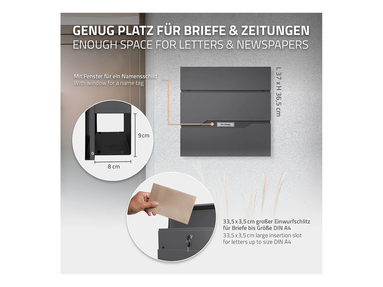 Boîte aux lettres avec support boîte postale anthracite sur pieds avec 2 clés
