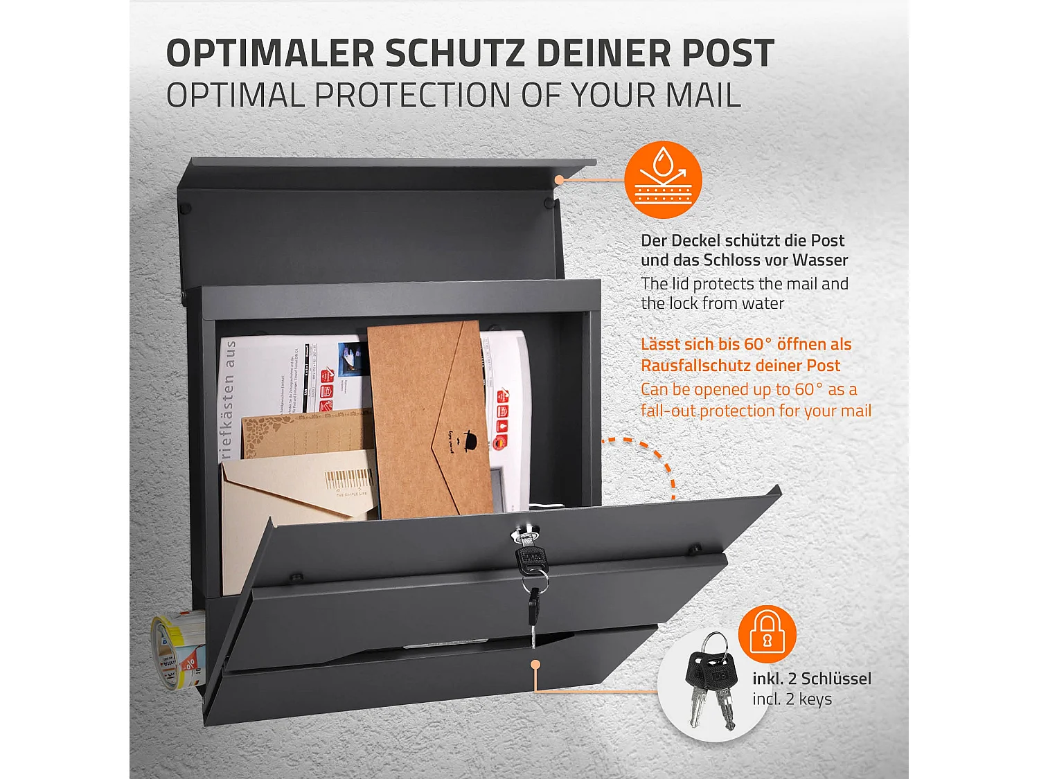 Boîte aux lettres avec support boîte postale anthracite sur pieds avec 2 clés