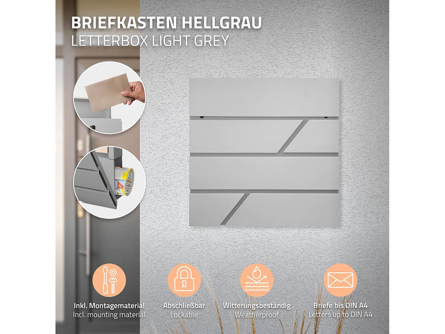 Cassetta postale buca portalettere grigia design moderno con supporto verticale