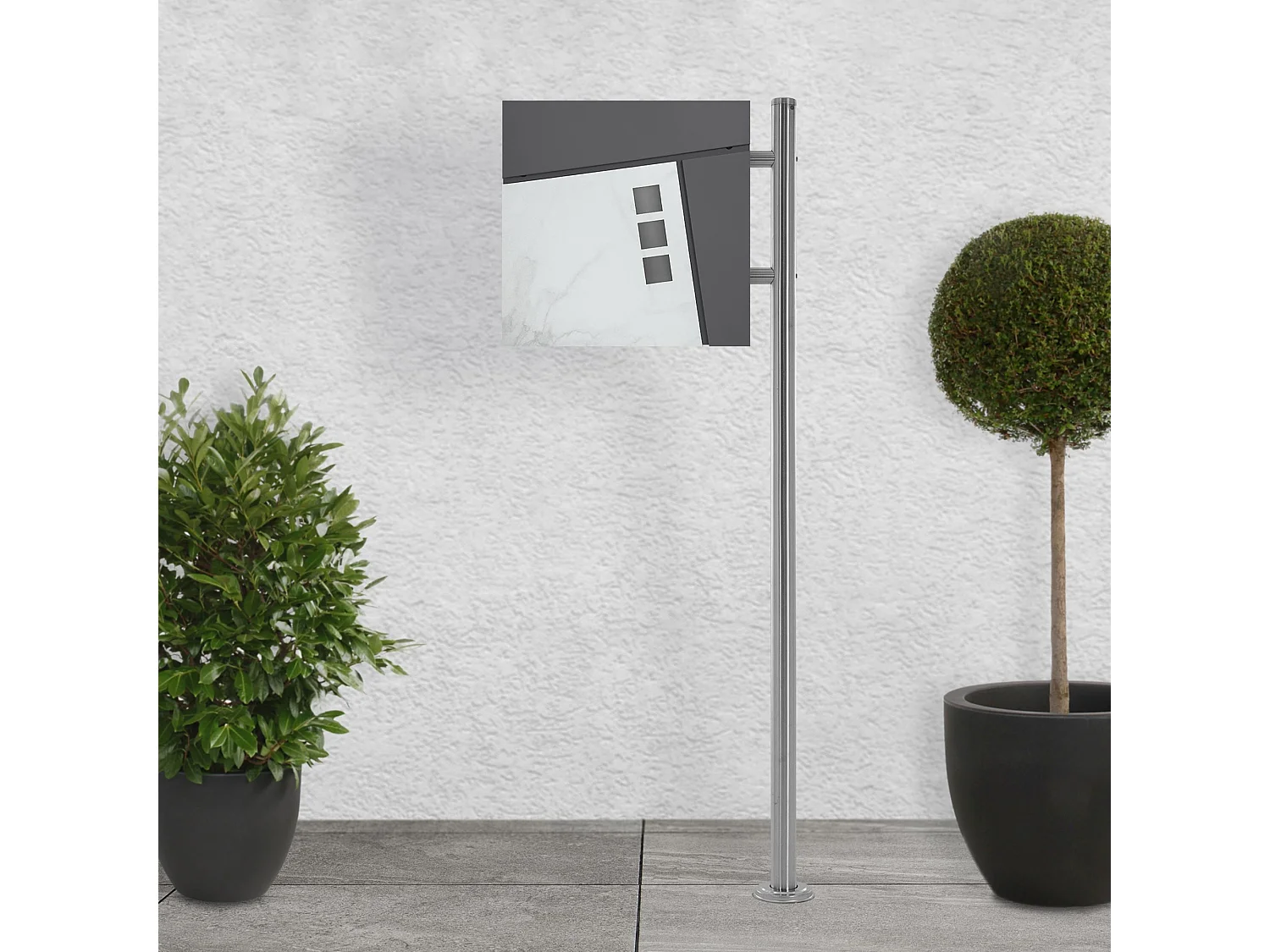 Cassetta postale antracite effetto marmo con supporto piedistallo acciaio inox