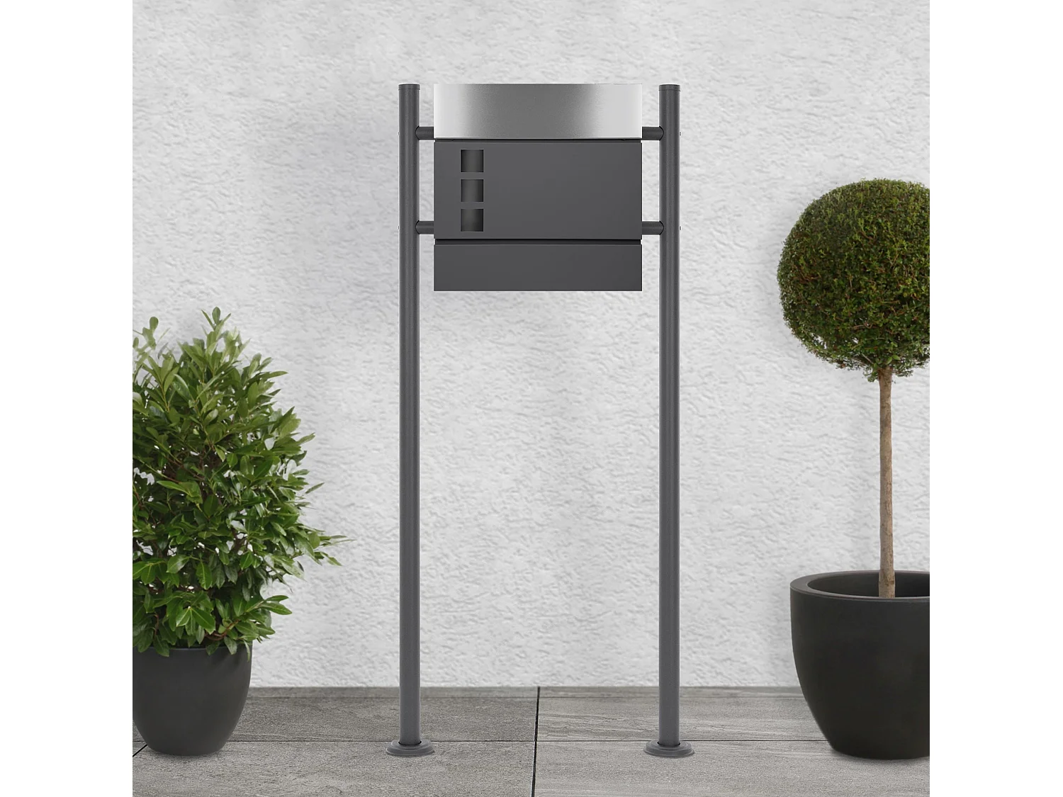 Boîte aux lettres avec support boîte postale anthracite/argent sur pieds +2 clés