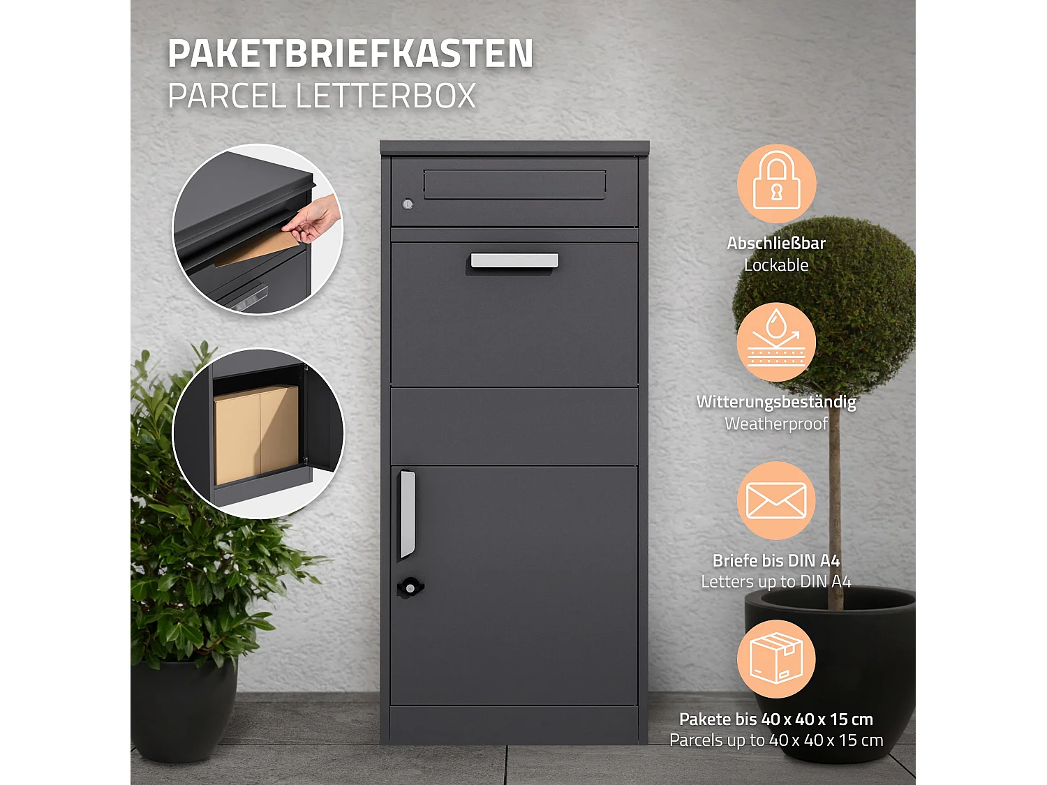 Boîte aux lettres pour colis 50x37x112 cm autoportant 2 clés en acier galvanisé