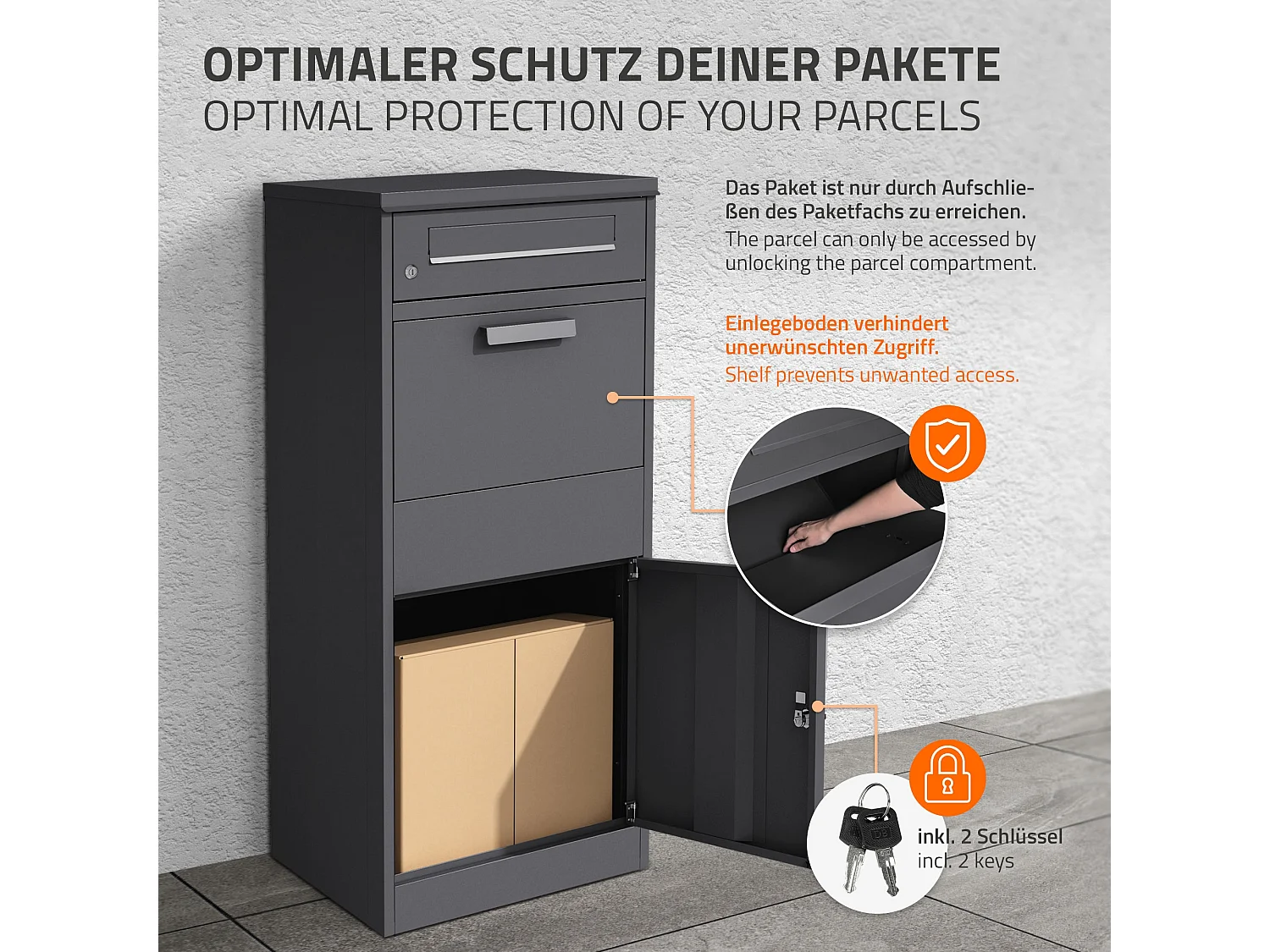 Boîte aux lettres pour colis 50x37x112 cm autoportant 2 clés en acier galvanisé