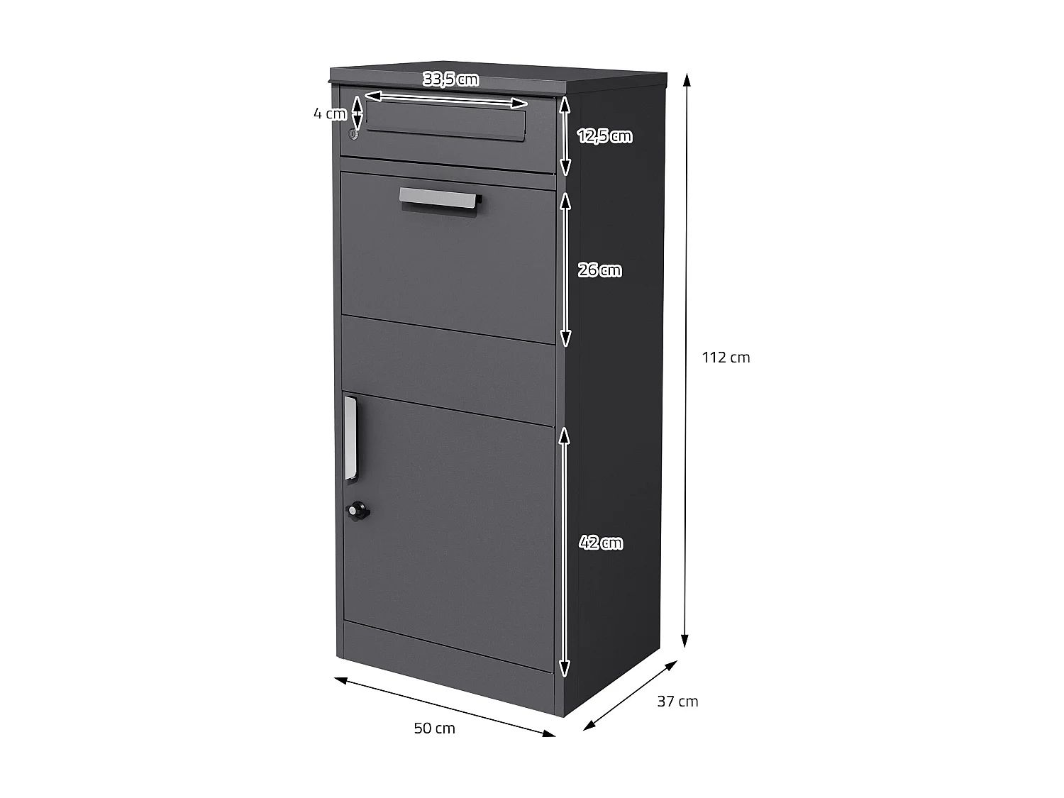 Boîte aux lettres pour colis 50x37x112 cm autoportant 2 clés en acier galvanisé