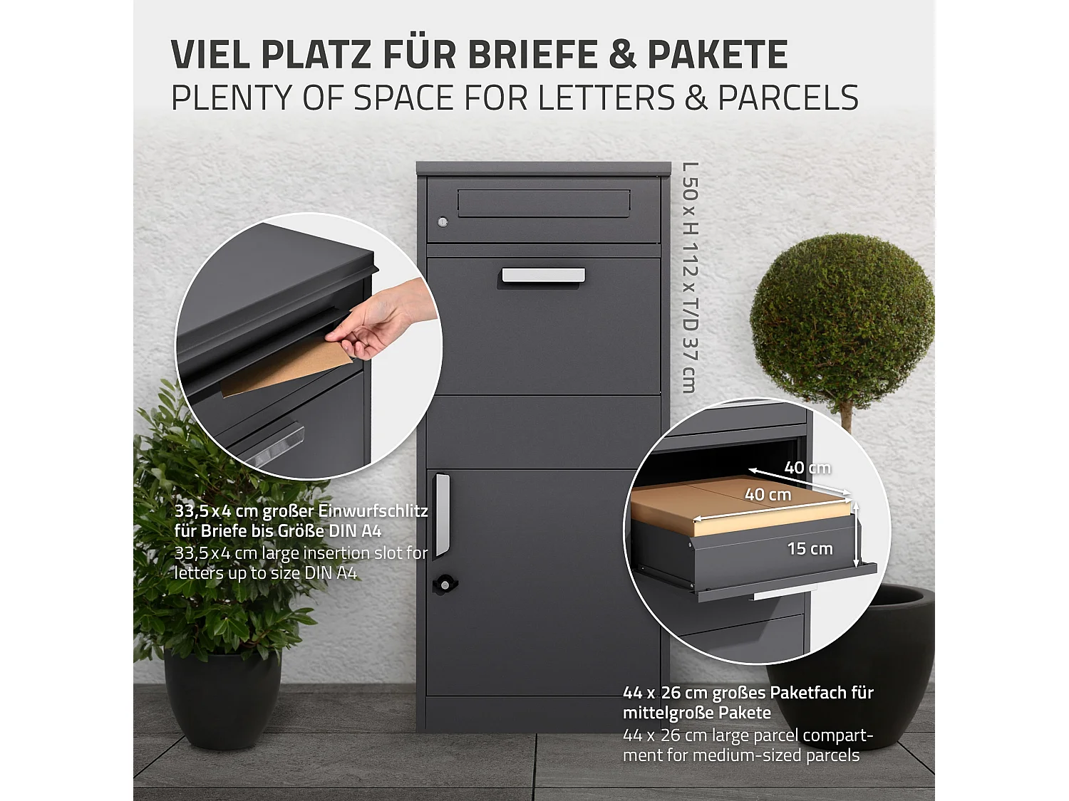 Boîte aux lettres pour colis 50x37x112 cm autoportant 2 clés en acier galvanisé