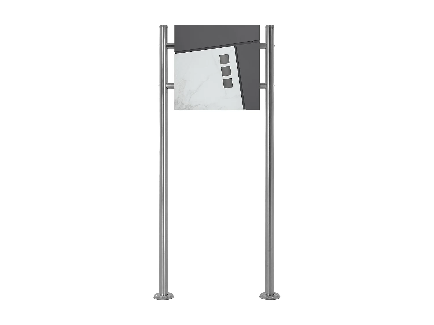 Boîte aux lettres anthracite/blanc avec support acier argenté sur 2 pieds 120 cm
