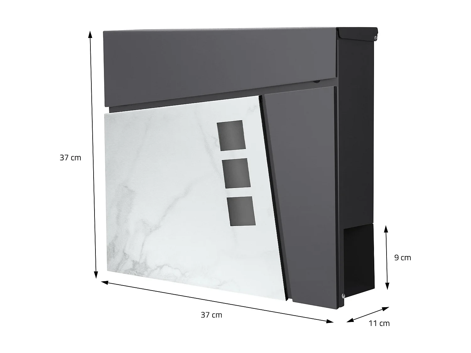 Boîte aux lettres anthracite/blanc avec support acier argenté sur 2 pieds 120 cm
