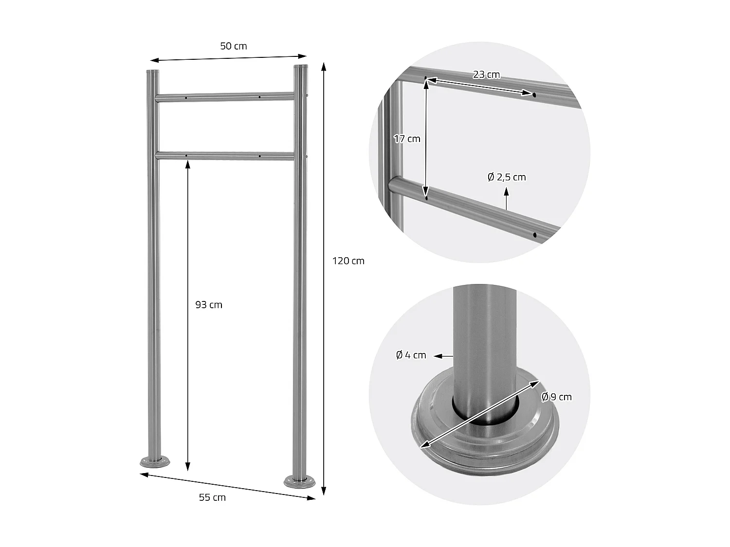Boîte aux lettres anthracite/blanc avec support acier argenté sur 2 pieds 120 cm