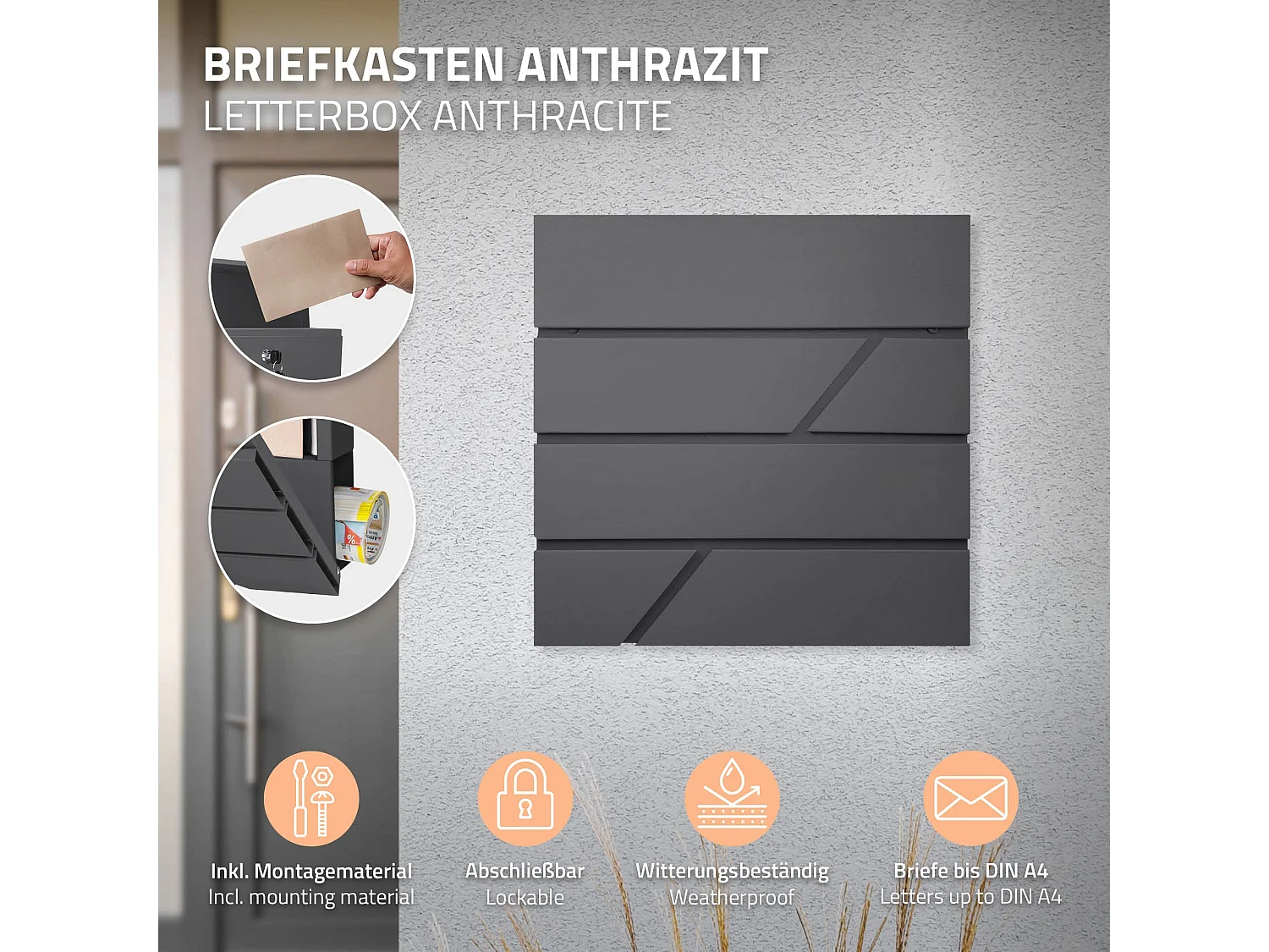Boîte aux lettres avec support boîte postale anthracite moderne sur pieds+2 clés