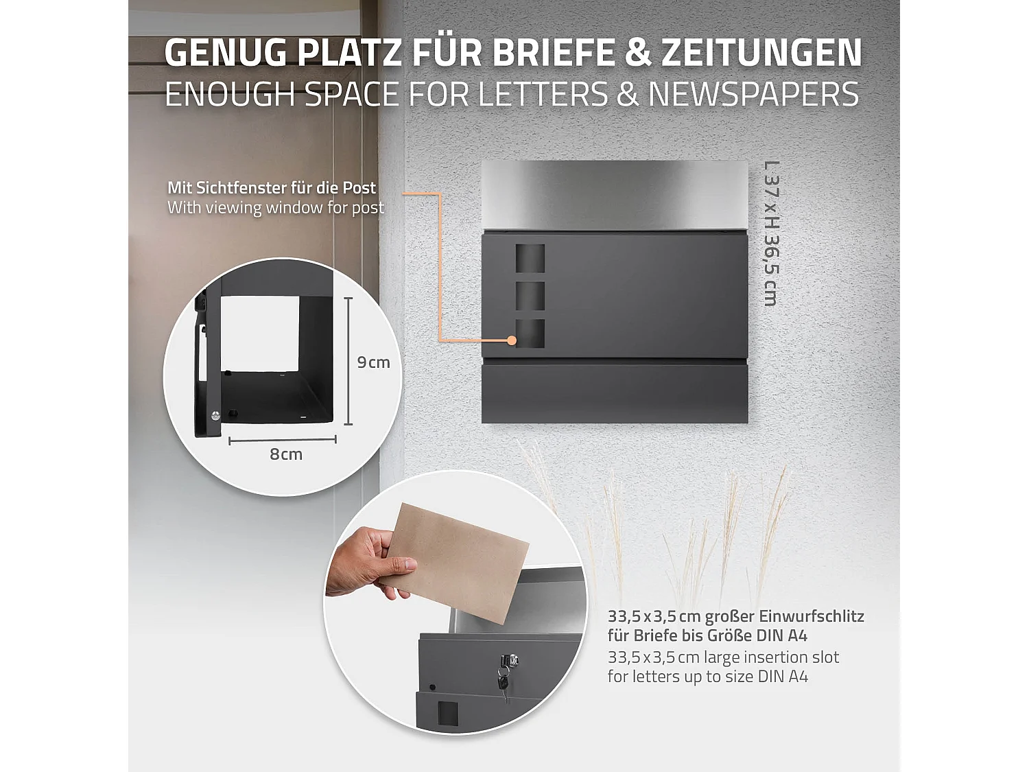 Boîte aux lettres sur pied anthracite en acier inoxydable compartiment journaux